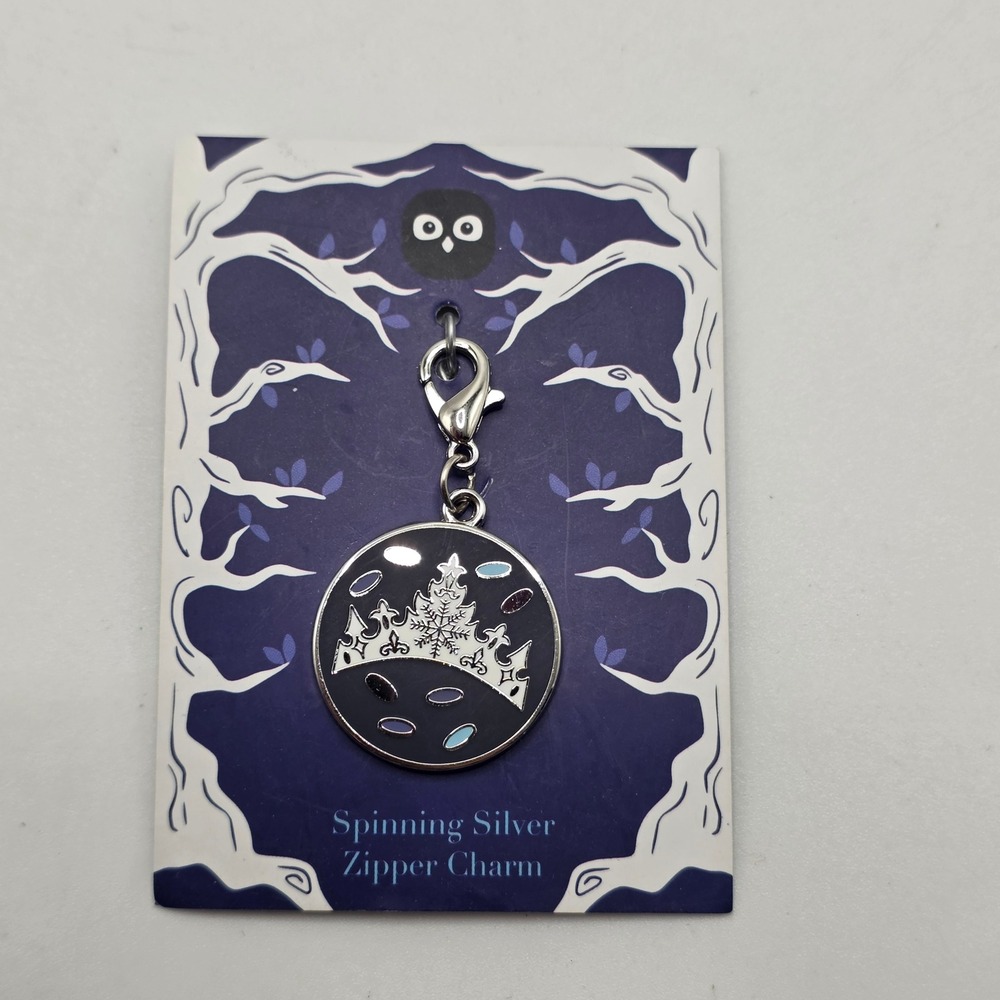 OwlCrate Spinning Silver Zipper Charm Naomi Novik Crown Snowflake Enamel Fantasy